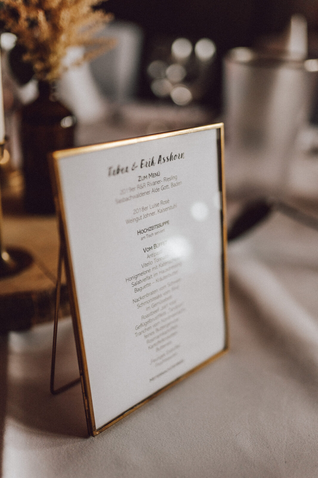 Speisekarte auf der Hochzeit